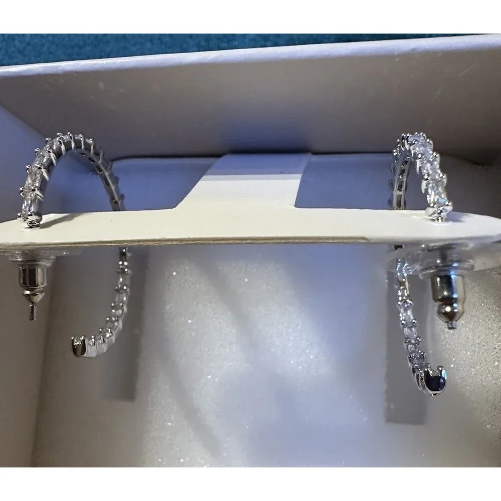 Bomb Party Simply Hoops RBP7116 The Naomi Mini Diamond CZ Rhodium Earrings